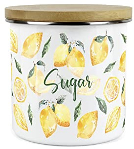 Purely Home Zuckerdose mit Zitronenmotiv, Metall, Emaille, Weiß, 1,2 l, 13 cm (Durchmesser) x 13 cm (Höhe)