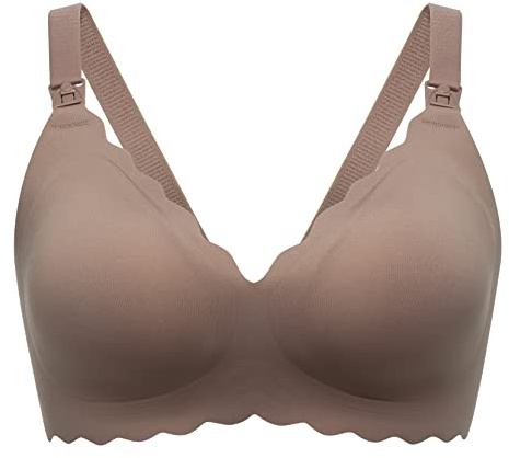 Momcozy Nursing Bras for Breastfeeding, Seamless Pregnancy Maternity Bra Wireless Classic Jelly Strip Support Nursing Bra Dark Brown