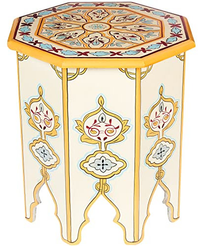 MARRAKESCH Beistelltisch Nachttisch aus Holz 50cm groß Tisch Hocker Gargar Beige als Orientalische Dekoration
