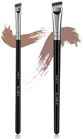 Lot de 2 pinceaux de maquillage biseautés ultra-fins pour sourcils - Pinceaux de maquillage à pointe fine - Poils synthétiques inclinés - Cadeau pour femme