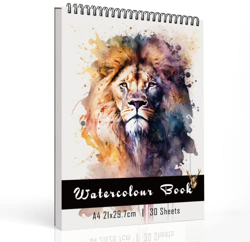 sprecenk Papier Aquarelle avec 30 Feuilles, sans Acide Carnet Aquarelle A4 Pressée à Froid à Reliure Spirale Bloc de Dessin Aquarelle Watercolor Paper pour Artistes Adultes Adolescents Enfants
