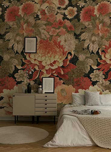 New Walls Vintage Blumentapete florale Blüten Vliestapete in Textiloptik beige rot – großes Muster 1,59 x 2,80 m