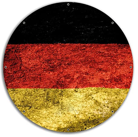 Wallario rundes Outdoor-Poster für Garten oder Balkon Verwitterte Deutschland-Fahne in schwarz rot Gold, Motivbanner 60 cm Durchmesser