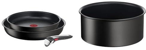 Tefal Ingenio, Lot de 3 pièces, Poêles 24 et 28 cm + poignée, Induction, Revêtement antiadhésif & Ingenio Eco Resist Casserole 20 cm, Empilable, Induction, Antiadhésif sûr, Cuisson saine