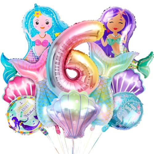 6. Geburtstag Mädchen Meerjungfrau Deko, XXL Folienballon Mermaid, Luftballons 6 Jahre Mädchen Geburtstagsdeko, Meerjungfrau Themen Ballons für 6 Jahre Mädchen Geburtstag Party