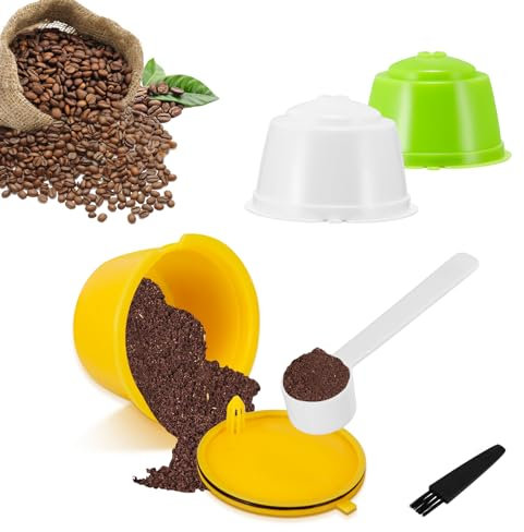 Lot de 3 capsules de café rechargeables pour Dolce Gusto, capsules de café rechargeables Dolce Gusto avec 1 cuillère en plastique et 1 brosse de nettoyage