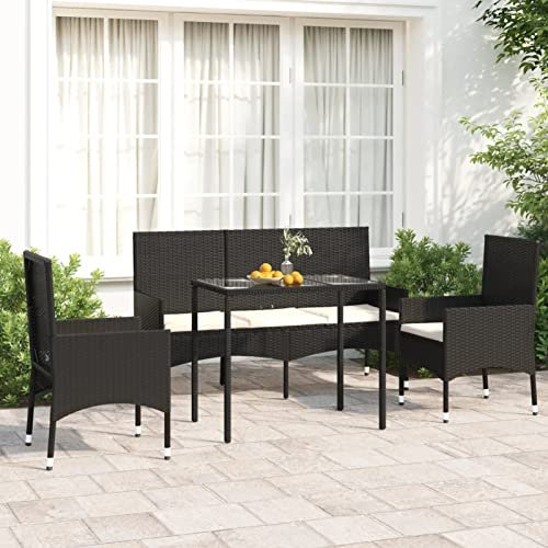 Homgoday Gartengarnitur mit Kissen, 4-teilig, Polyrattan, schwarz, Typ 25