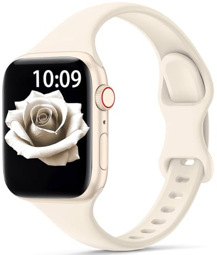 DigiHero Slim Strap Compatible with Apple Watch Straps 40mm 38mm 41mm 42mm 44mm 45mm 49mm for Women Men,Thin Narrow Soft Silicone Sport Strap for iWatch Series 9/8/7/6/5/4/3/2 Ultra/2 SE. Starlight S