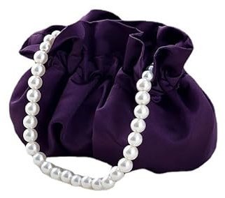 XJHHS Mini-Beuteltasche mit weißen Perlen kleine Perlen-Puppentaschen für Hochzeit Abendparty Satin-Tasche Damen-Clutch Brautjungfern-Handtasche