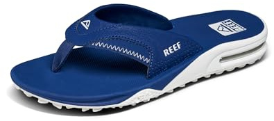 REEF Fanning Pregame Tongs avec décapsuleur pour homme, soutien de la voûte plantaire, semelle extérieure durable, résistante à l'eau, bleu marine/blanc, 40 EU