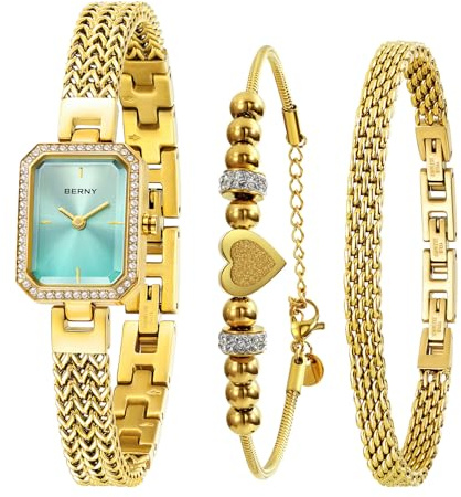 BERNY Uhr für Frauen Armband Uhren Diamant akzentuiert Fall 3ATM wasserdicht