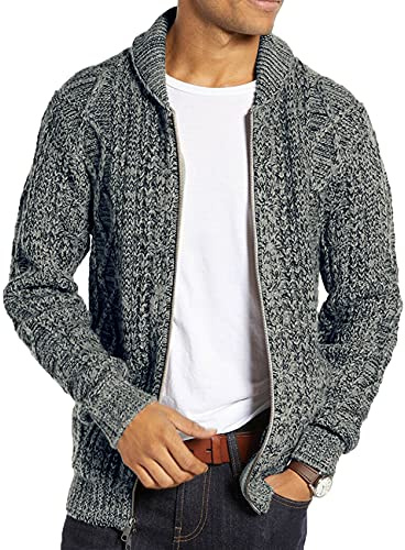 Runcati Herren Strickjacke Langarm Kragen Cardigan mit Zopfmuster Reißverschluss Jacke Gestrickt für Hemd und Shirt