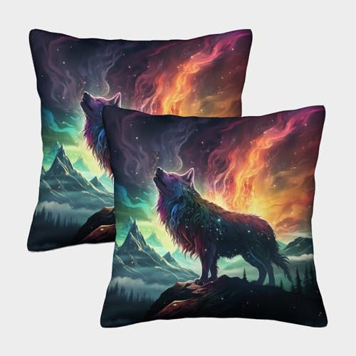 MXRMXR Wolf 2er Set Kissenbezüge Sofakissen Dekokissenbezug für Sofa Schlafzimmer Kissenhülle 50x50cm