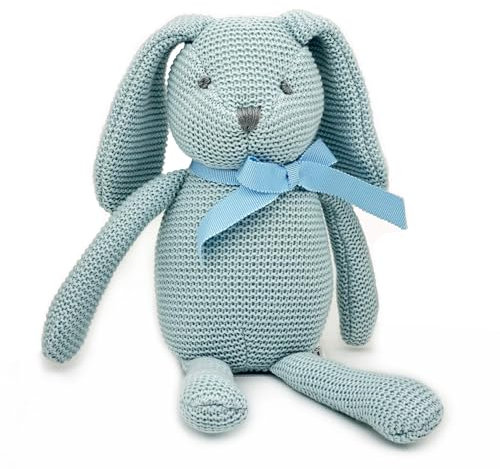 FLUFFYFUN 100% Bio-Baumwolle Kuscheltier Baby Hase Blau 18cm - Stofftier für Neugeborene