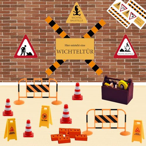 Wichtel Baustelle Set，Miniatur Wichtel Zubehör Weihnachten，DIY Wichteltür Set Wichtelzubehör Weihnachtsdeko Wichtelset Puppenhaus Baustelle Einzug
