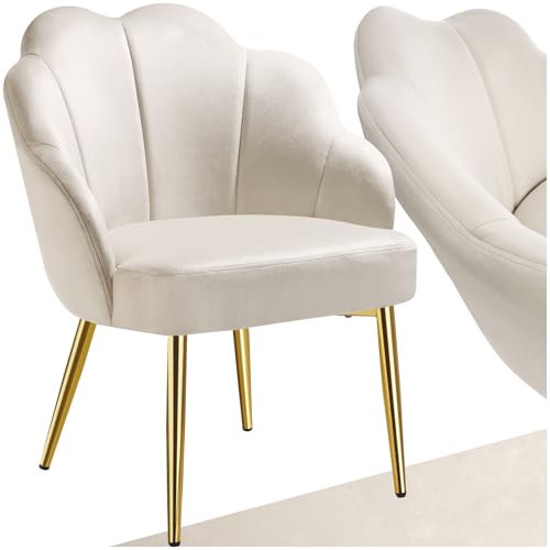 tectake® Cocktailsessel in Muschelform, Samt Stuhl mit Armlehne, Sessel Wohnzimmer, Loungesessel, Stühle Esszimmer, Relaxsessel, Sessel Schlafzimmer, Deko Zimmer, Lesesessel - créme/Gold, 1er Set