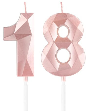 Rose Gold 18th Birthday Candles,3D Number 18 Candle for Cake,Girls 18th Birthday Decorations,Rose Gold 18 Candle Cake Topper for Girls Her Him Birthday Party Wedding Decorations