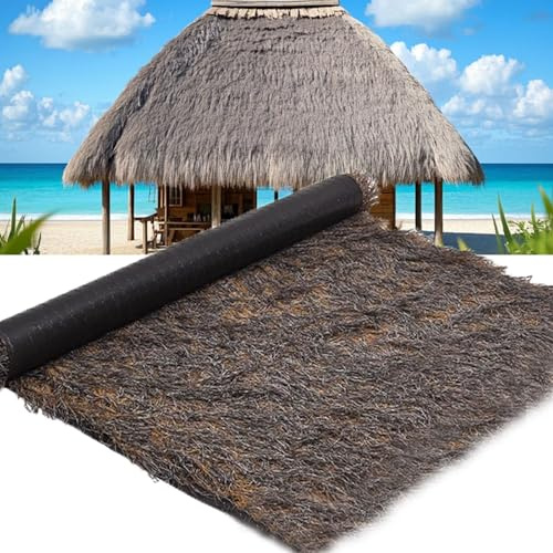 Chaume Artificiel Pour Toiture,Rouleau Paille Toit Chaume Mexicain Gris-Sans Entretien Toit De Chaume Synthétique Pour Pergola,Bar Tiki,Décor Jardin Intempérie Toit De Paille(Size:1*1m(3.2*3.2ft))