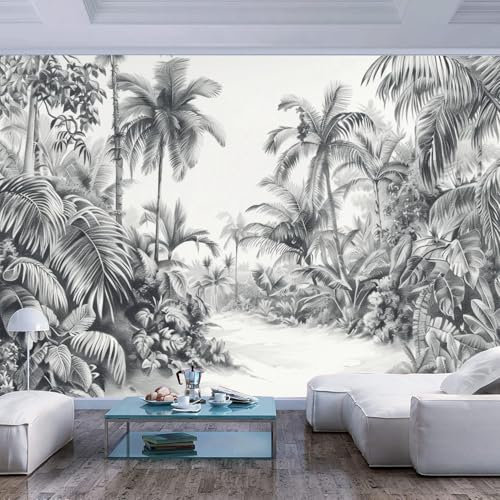 JIAOQSS Papier Peint Panoramique 3d Palmiers de jungle tropicale simples en noir et blanc Papier Peint Pour Salon Chambre Enfant Chambre Décoration Murale Poster Tableaux Photo