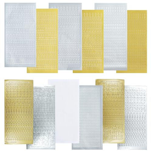 Ruayia 12 Blatt Buchstaben Zahlen Aufkleber, Wachsbuchstaben FüR Kerzen, Selbstklebende Gold, Silber, Alphabet Zahlenaufkleber für Hochzeiten Geschenkverpackungen Partys Einladungen Grußkarten