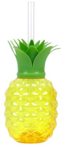 500 ml Erdbeer-Ananas-Trinkbecher mit Deckel und Strohhalm, Kunststoff-Trinkflasche mit Obstmuster, für Hawaii-Party, Stranddekoration (Ananas)