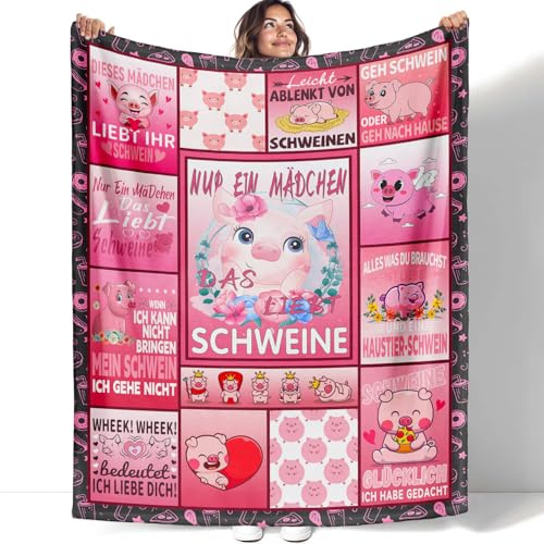 YISUMEI Schwein Kuscheldecke 125x150cm, Inspirierende Zitate Schwein Decke, Kinder Weich Komfort Flanell Fleecedecke, Geschenke für Mädchen, Rosa