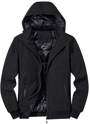 TONY BACKER Giacca Uomo Invernale Softshell Impermeabile Antivento con Cappuccio Staccabile, Giubbotto Cappotto Casual Trekking 3510 (IT, Testo, M, Regular, Regular, NERO)