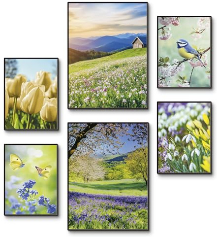 ARTLAND Premium Poster Set 6tlg. 4x30x40 / 2x45x60 OHNE RAHMEN aesthetic room decor Frühling Landschaft Tulpen Blumen U5NC