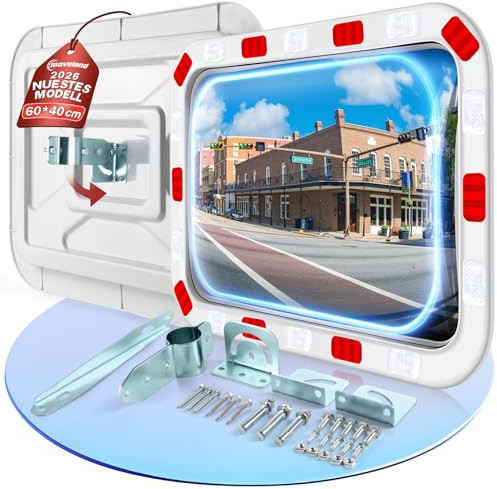 moveland Espejo de Tráfico Rectangular 40x60 cm – Espejo Acrílico Profesional con Soporte Ajustable, Fácil Montaje, Amplio Ángulo de Visión para Tráfico, Calles y Garajes (Interior y Exterior)
