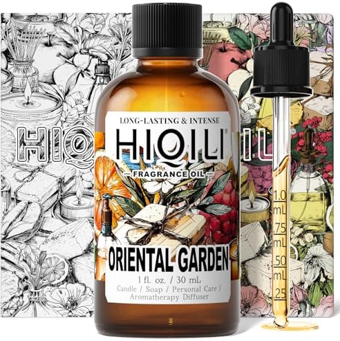 HIQILI Orientalischer Garten Duftöl für Diffusoren, Kerzen & Seifen | Luxury Hotel Scents for Essential Oil Diffuser,Pet Safe Gentle Formula for Body & Laundry Care,Long Lasting - 1 Fl Oz