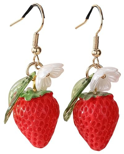 Yamobi Erdbeerohrringe,Rote Fruchtohrringe für Damen & Kinder, Kawaii Candy Design, Neujahrs-Ohrringe,Kostüm-Erdbeer Deko