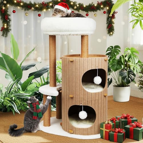 Kletterwand Katzen Set Katzenbett Sofa aus Holz,Premium Kratzbaum mit Katzenbett (Holzfarbe, L)