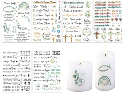 KAHZOR 6 Blatt Kerzenfolie Kommunion, Wasserschiebefolie, Kerzentattoos Kommunion, Kommunionkerze Heilige Aufkleber, zur Konfirmation, Kommunion oder Taufe