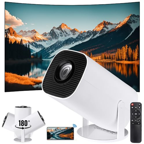 Mini Projector WiFi+BT5.0 Android11, Automatic Correction Vertical Direction,4K Video Support,Projection Size 40~150 Inch 180° Multi-Angle Adjustmen,Portable Projector for Bedroom,Living room