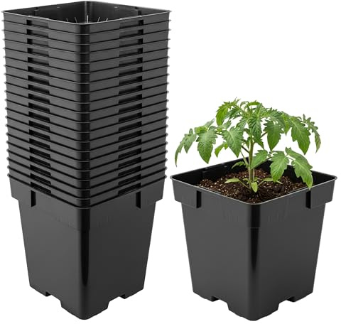 Garronda Pflanztopf Kunststoff 16 x 16 x 16 cm (3L) 20er Set eckig mit Drainagelöchern Blumentopf robust Pflanzentopf für Garten Gewächshaus Balkon Anzucht Innen Außenbereich Schwarz GD-0199
