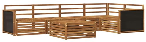 vidaXL Outdoor-Sofagarnitur 6 pcs Natur 79 x 79 x 37 cm, Patio Ecksofa, modernes Lounge-Set für draußen, wetterfestes Gartenmöbel für die Terrasse, Bequeme Sitzgelegenheit