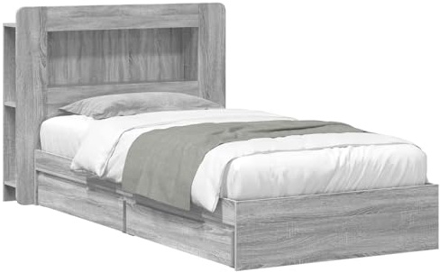 vidaXL Bettgestell mit Stauraum Grau Sonoma 90 x 190 cm Holzwerkstoff, Modernes Schlafzimmer, rechteckige Form, Holzbettgestell, platzsparender Stauraum, funktionale Basics