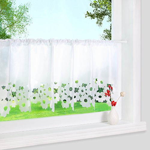 Yujiao Mao Lasercut Blumen Scheibengardine Tunnelzug 1er-Pack Weiß HxB 30x90cm