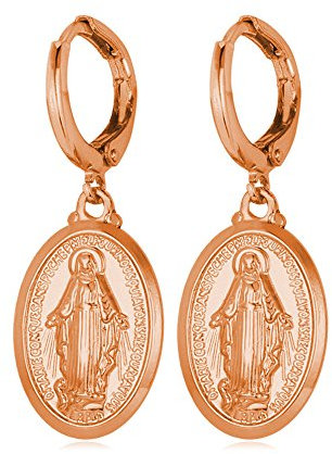 U7 Boucles d'Oreilles Femme Fantaisie Pendantes Médaillon Sainte Marie Bijoux Religieux Plaqué Or Rose pour Fille (Rose gold)
