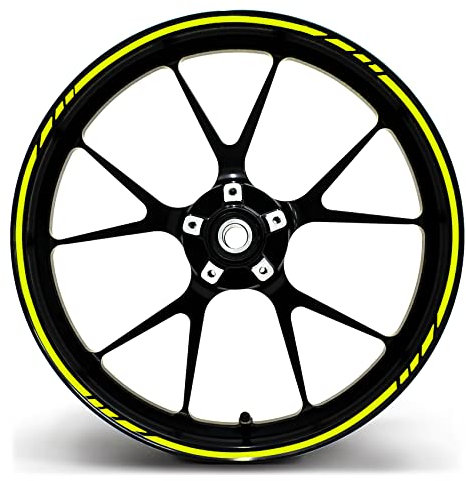 Felgenrandaufkleber GP-Design 16 Teilig Komplett-Set -Finest Folia passend für 17 Zoll & 16 18 19 Felgen Motorrad Auto Fahrrad MR001 (Neon Gelb)