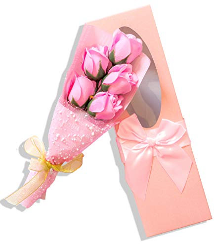 Sevenriver Handgemachtes koreanisches Seifen Rosen Bouquet in Geschenkverpackung mit Schleife, Rosa, 5 Stück