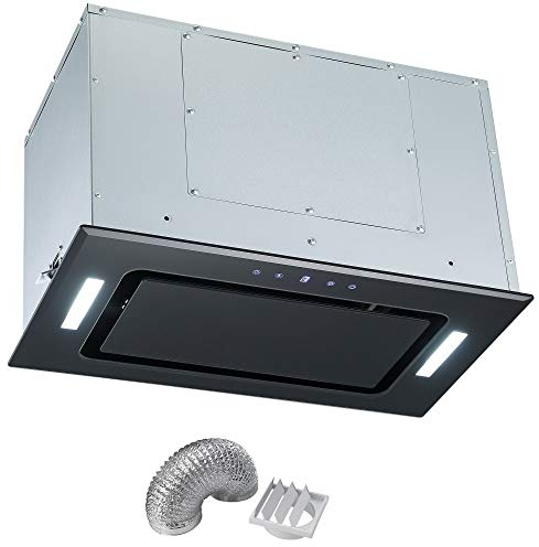 Cookology Black Glass 52cm Integrated Canopy Cooker Hood & Outside Ducting