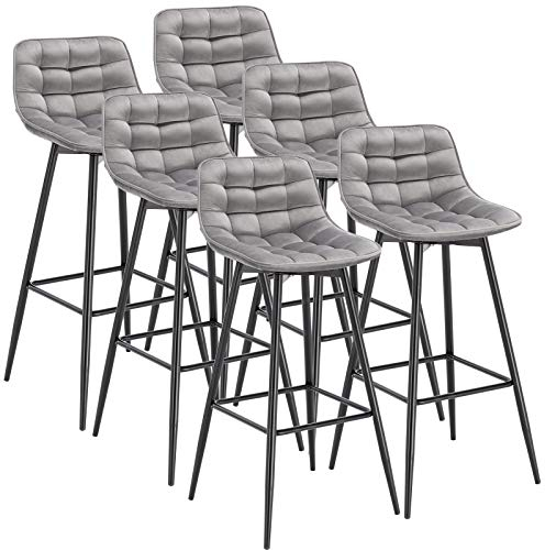 WOLTU 6er Set Barhocker Barstuhl Hocker Tresenhocker Bistrohocker Design Stuhl Samt Metall Hellgrau BH143hgr-6