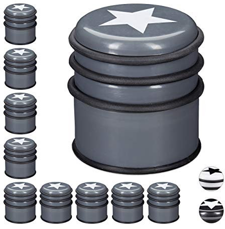 Relaxdays 10 x Türstopper für den Boden, Türpuffer für Fenster & schwere Türen, groß & mit Stern, 8 cm hoch, dunkelgrau