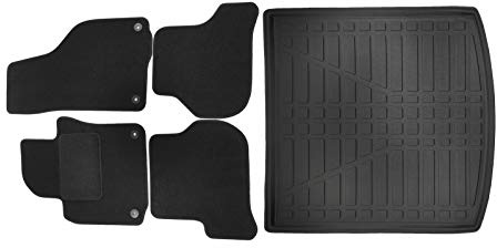J&J AUTOMOTIVE Velours Fußmatten und TPE Kofferraumwanne Set passend für Volkswagen Golf 5 2003-2008 4tlg, mit hohem Rand Passform rutschfest Geruchsneutral Schwarz