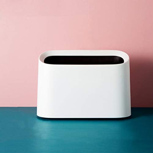 Trash Can Desk Bin, Mini Portable Table Waste Bin Comestic Holder Make Up Pencil Cup, Desktop Dustbin for Home Living Room Kitchen Bedroom Bathroom Office Car Indoor Plastic Dust Bin 1.5L(White)