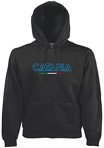 Typolitografie Ghisleri Sweatshirt schwarz bestickt Catania Kapuze Tasche Flagge Italien Fans Fußball Größe M (auf Anfrage Größen S M L XL XXL senden Sie eine Nachricht nach der Bestellung siehe