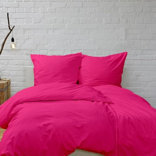 Hans-Textil-Shop Bettwäsche Pink 135x200 cm – Baumwolle, handgefertigt in Deutschland, Stoff aus Europa, handgenäht, schadstoffgeprüft, mit Reißverschluss & 80x80 cm Kissenbezug