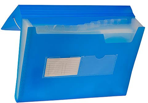 Tetis Blau Ordnungsmappe aus PP-Kunststoff A4 Dokumentenmappe (13 Fächer) Erweiterungsdatei Organizer mit Aktenmappe Akkordeon-Dokumenten-Organizer mit 2 Gummizügen Aktenordner erweitwerbar
