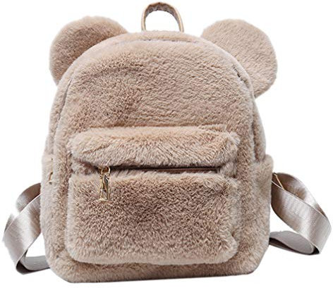 Plüsch Rucksack Niedlich Bärenohr Flauschige Pelz Umhängetasche Mode Tagesrucksäcke für Frauen Mädchen Outdoor-Reise Geldbörse Geburtstagsgeschenke ()